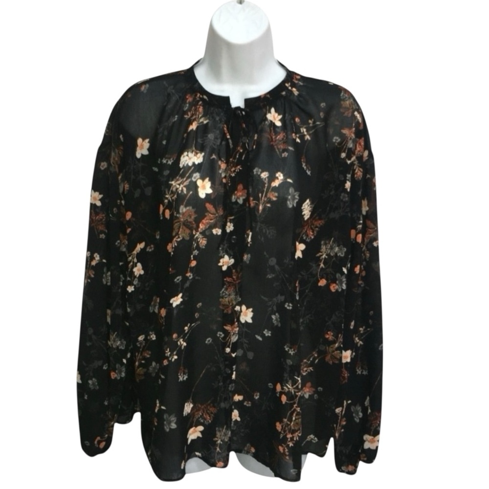 A New Day Sheer Floral Black Blouse - Women’s Large
